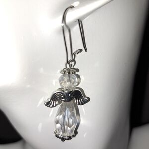 Clear Crystal Easter Angel Earrings in Antique Silver